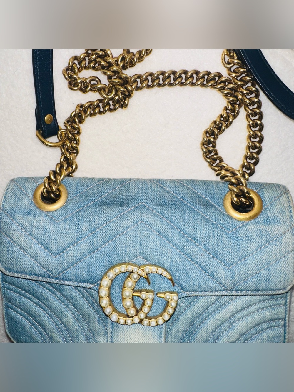 Gucci: Denim GG Pearl Marmont Quilted Matelasse Limited Edition Crossbody - Picture 15 of 16